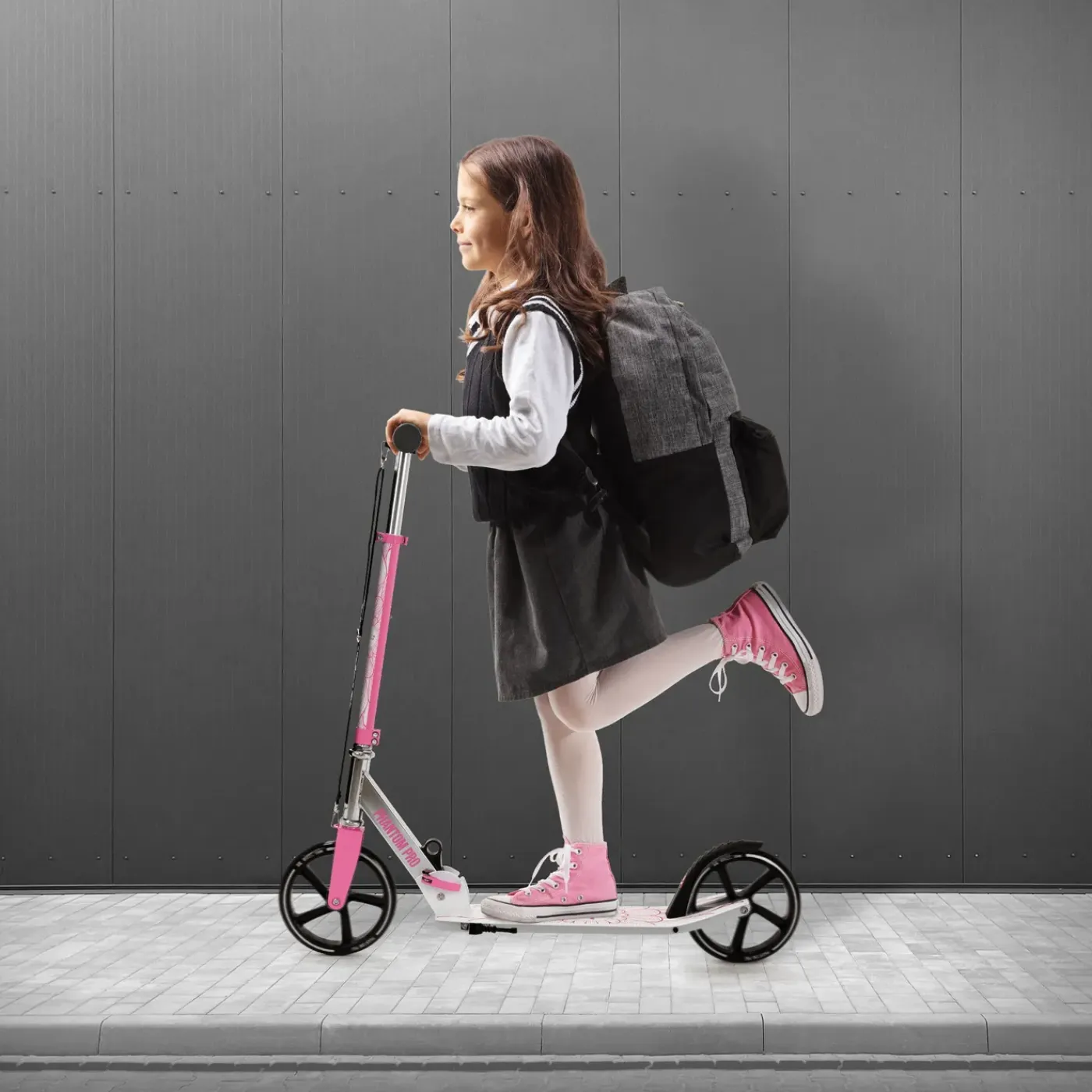 Hauki Cityroller Scooter Roze Opvouwbaar Verstelbaar Lichtgewicht Xxl Wielen Voetrem