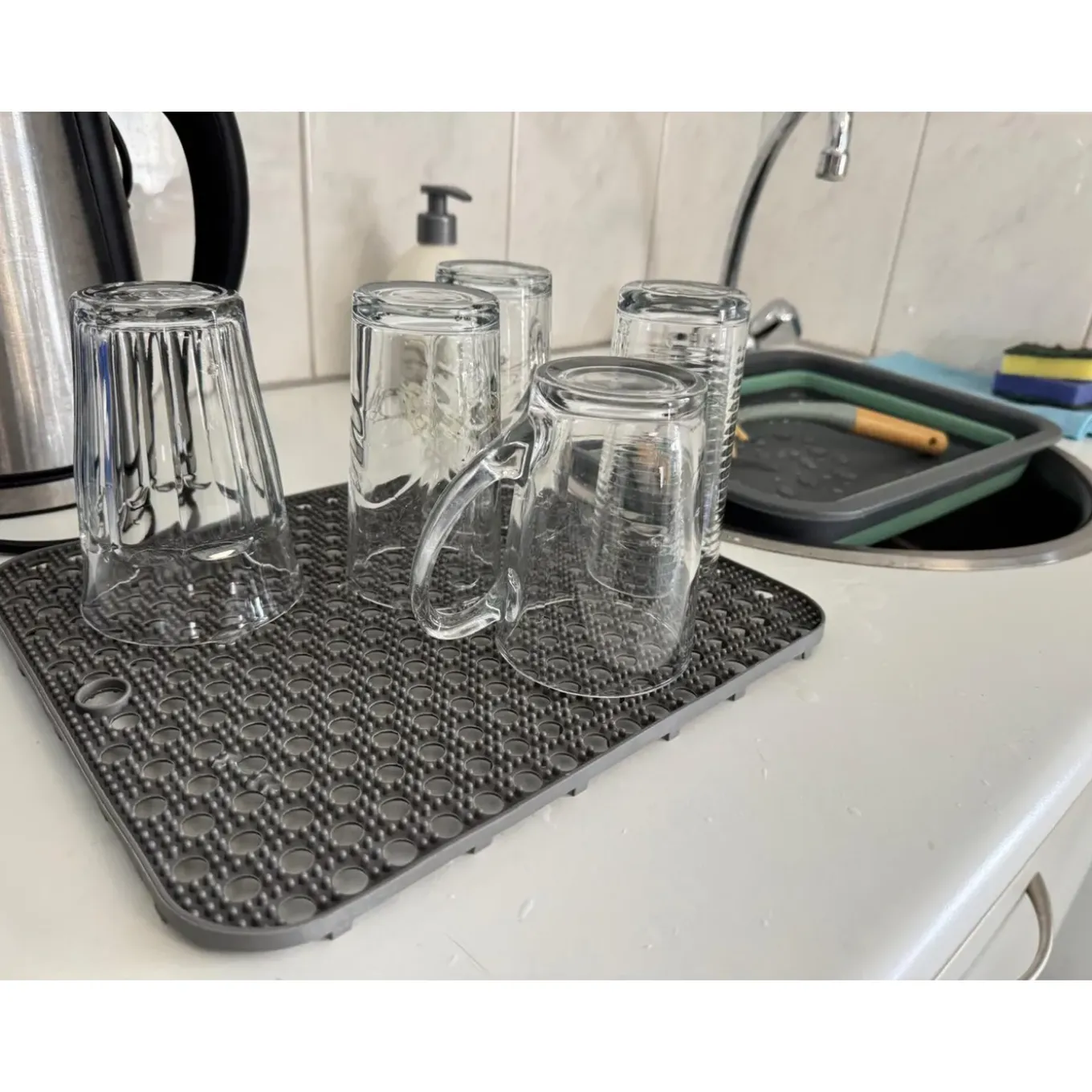 Hem Afwas Set - Afwasbak 8l - Bamboe Afwasborstel - Grijze Afdruipmat