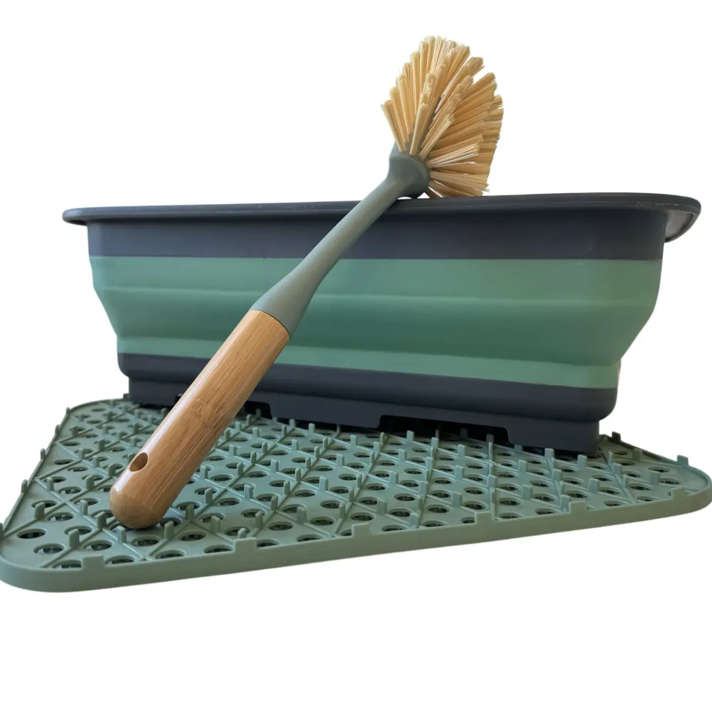 HEM Afwas Set - Afwasbak 8l - Bamboe Afwasborstel - Groene Afdruipmat