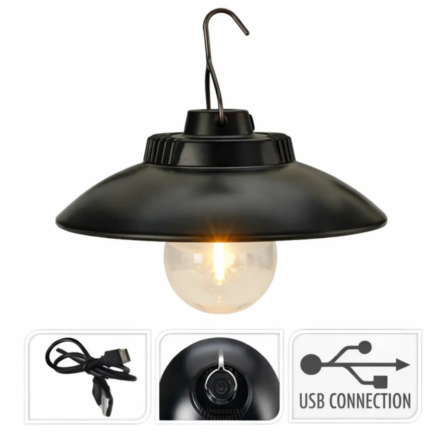 HEM Camping Hanglamp Oplaadbaar Usb-c – Led Sfeerlamp Met Haak – 2 Standen Warm Licht