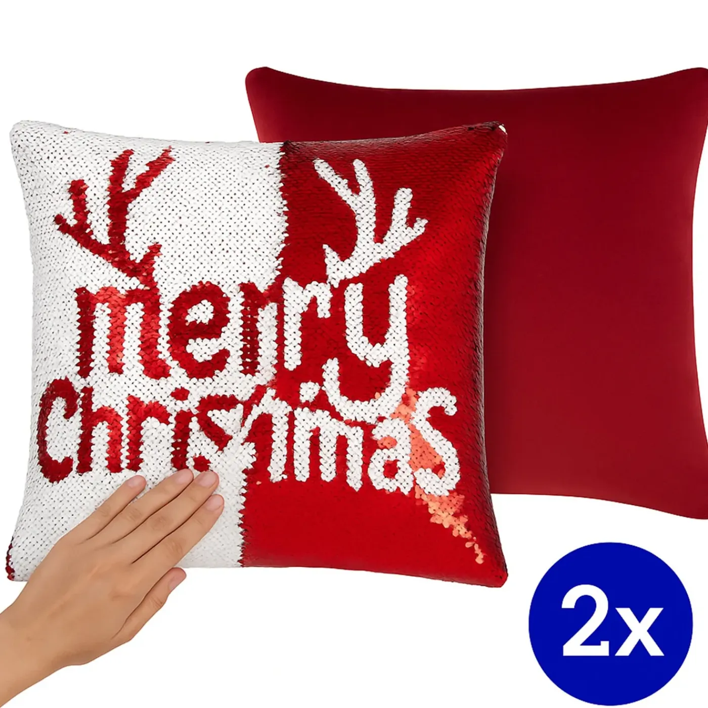 HEM Kerst Kussens Set Van 2 Met Vulling - 40x40 Cm Rood Wit - Fluweel Kerstversiering