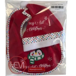 HEM Kerstmuts & Slabbetje Baby Kerstset Pinguïn Rood/wit