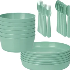HEM Serviesset 24-delig - Picknickset Voor Camping Groen - Bestekset
