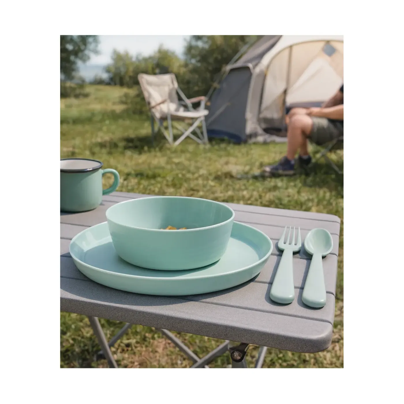 HEM Serviesset 24-delig - Picknickset Voor Camping Groen - Bestekset