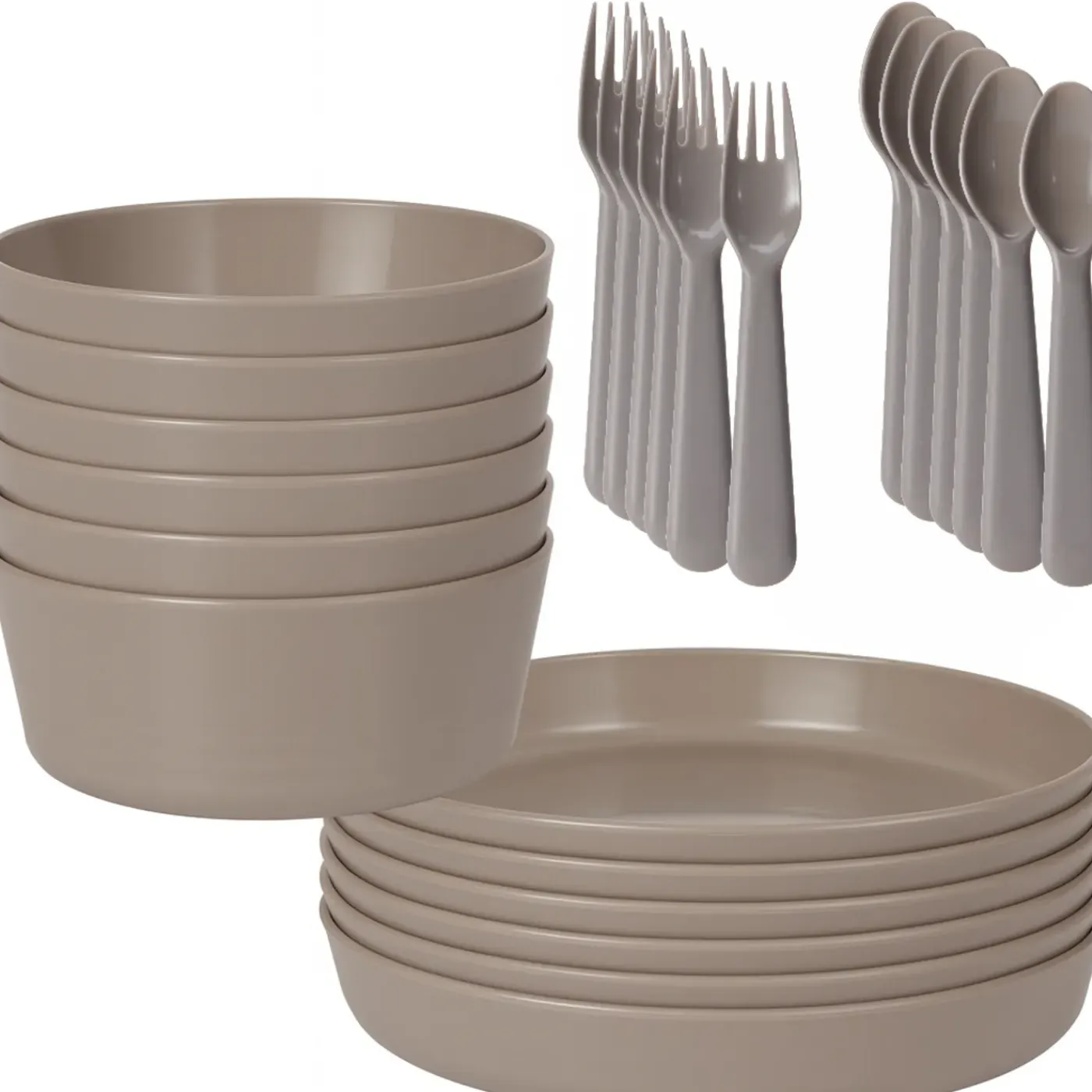 HEM Serviesset 24-delig - Picknickset Voor Camping Grijs - Bestekset