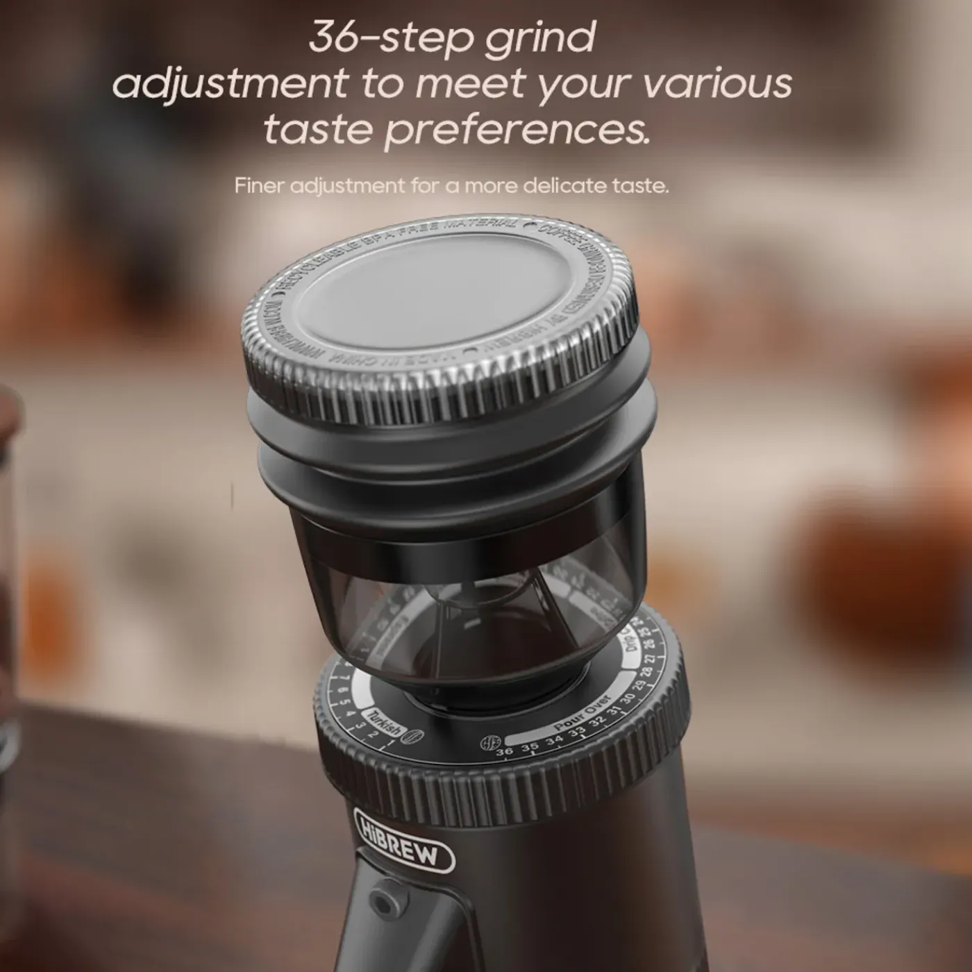 HiBREW - Koffiemolen - G5 - Conische Maalschijf 48mm 36 Instelbare Maalniveaus Zwart
