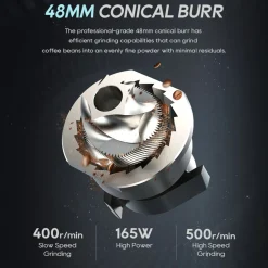 HiBREW - Koffiemolen - G5 - Conische Maalschijf 48mm 36 Instelbare Maalniveaus Zwart