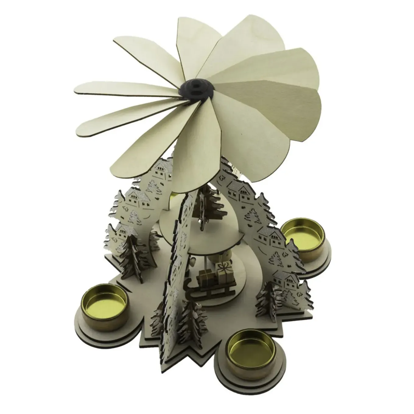 Hi Houten Piramide - Kerstdecoratie - 22,5 X 22,5 X 28,5 Cm