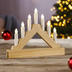 Hi Kaarsenbrug - Hout - Met Led - Warm Wit - 7 Lampjes - 21 Cm