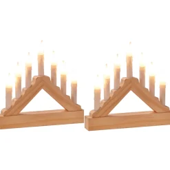 Hi Kaarsenbrug - Hout - Met Led - Warm Wit - 7 Lampjes - 21 Cm