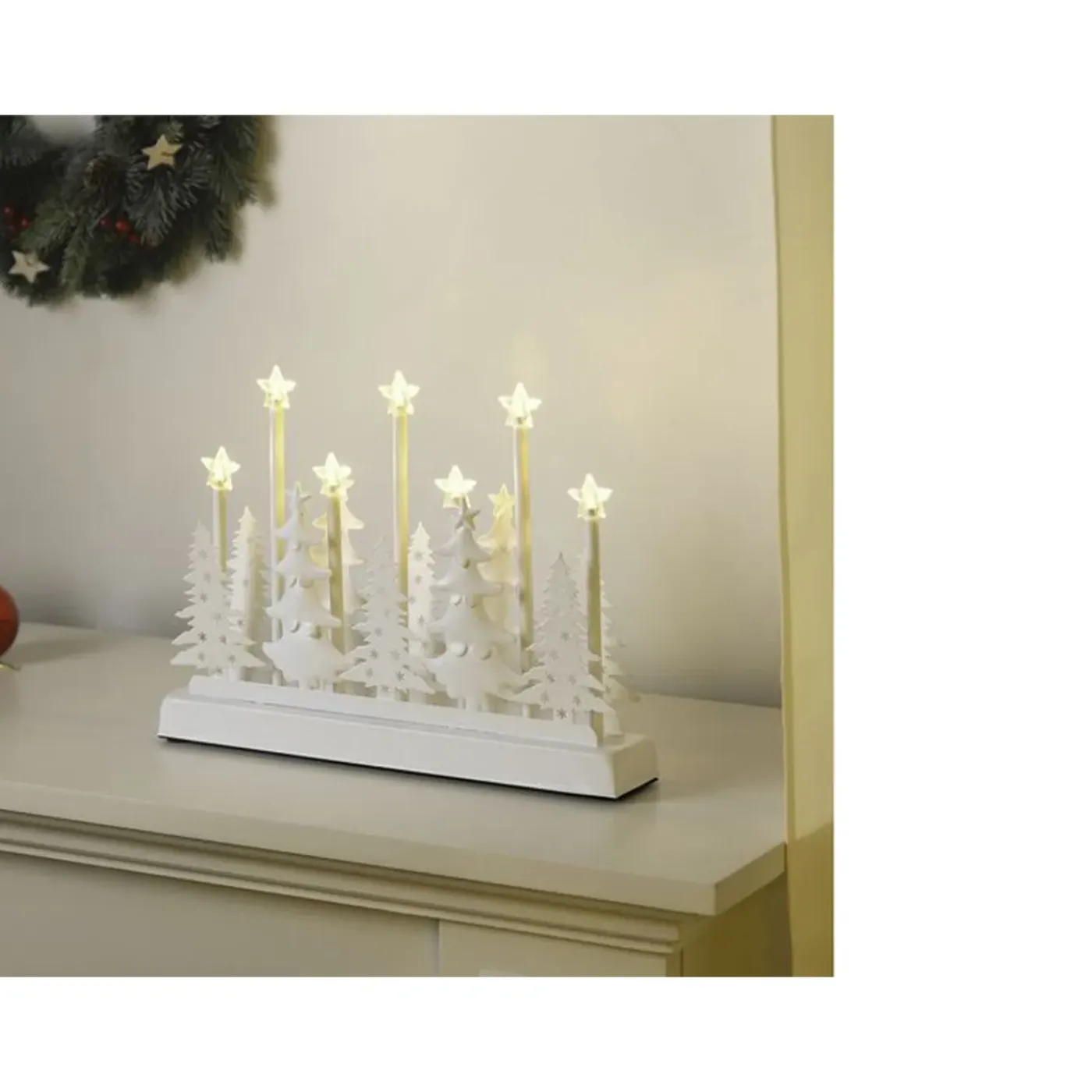 HI Kerstdecoratie Silhouet - Verlicht Met Led Sterren - 32 Cm - Wit