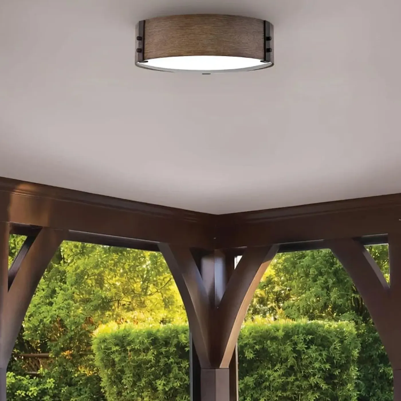 Hinkley Led Plafond Buitenlamp Sawyer - 3x E27 Max 40w - Sequoia Wood Effect With Rust Iron Accents