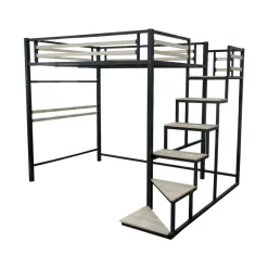 H&j - Bed Hoogslaper Met Trap Van Metaal -lena - 140 X 200 Cm - Zwart