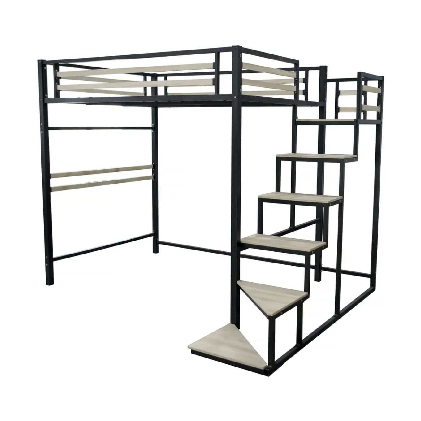 H&j - Bed Hoogslaper Met Trap Van Metaal -lena - 140 X 200 Cm - Zwart