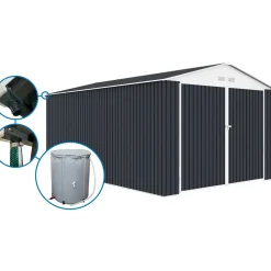H&j - Garage Auto Schuur Metaal -houston - 18,56 M² Met Goot En Regenton Waterreservoir - Antraciet
