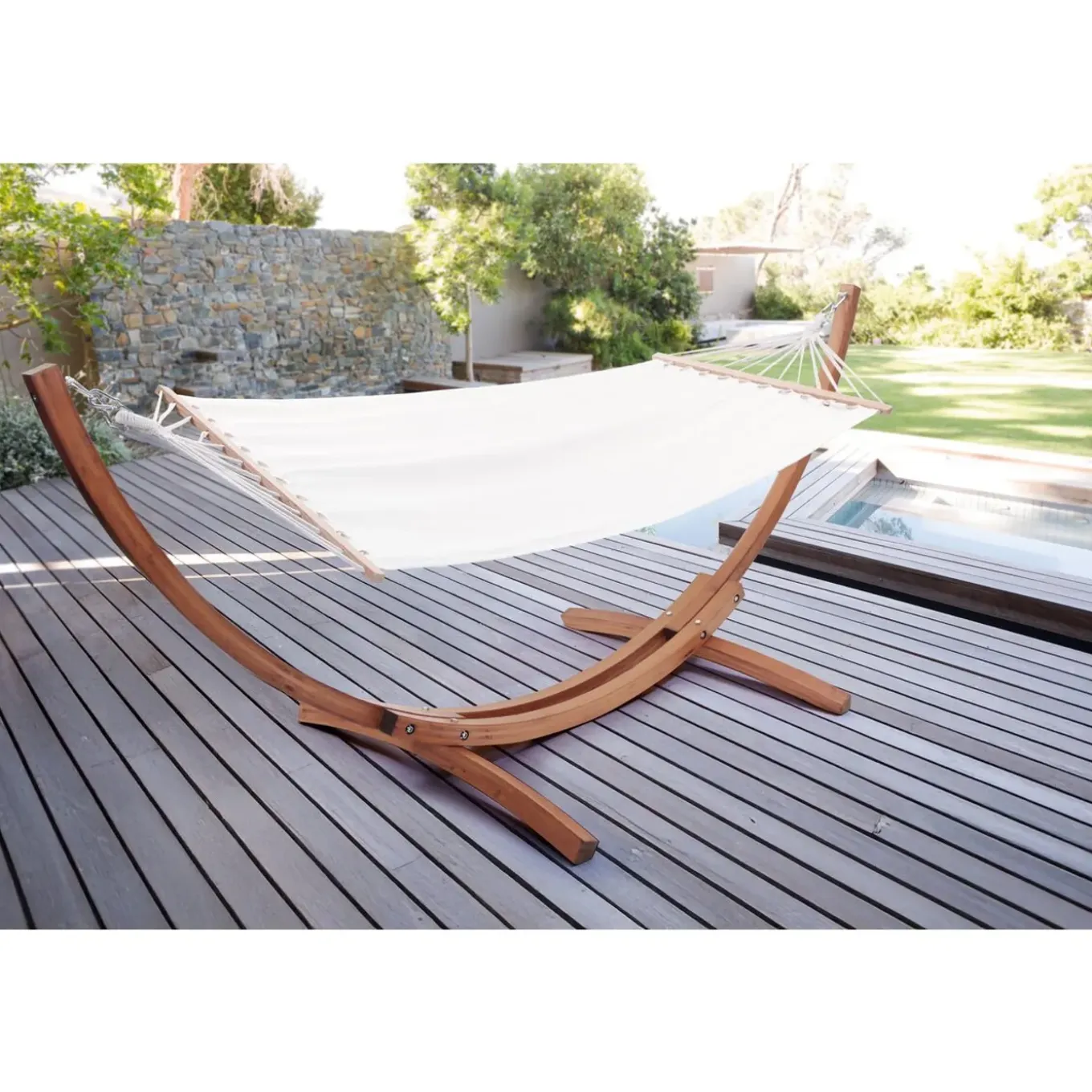 H&j - Hangmat Met Houten Onderstel Katoenen Doek -dallas - 3 M - Ecru