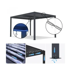 Habitat et Jardin H&j - Pergola Terrasoverkapping Zonwering 3 X 4 M Verstelbaar Aluminium Met Led Verlichting -windso