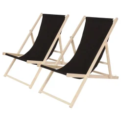 H&j - Set Van 2 Houten Ligstoel -chilienne - 107 X 56,5 X 81 Cm - Zwart