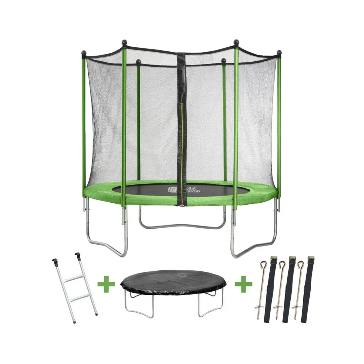 Habitat et Jardin H&j - Trampoline Buiten Outdoor -yoopi - Ø 305 Cm - Met Net + Ladder + Beschermhoes + Verankeringss