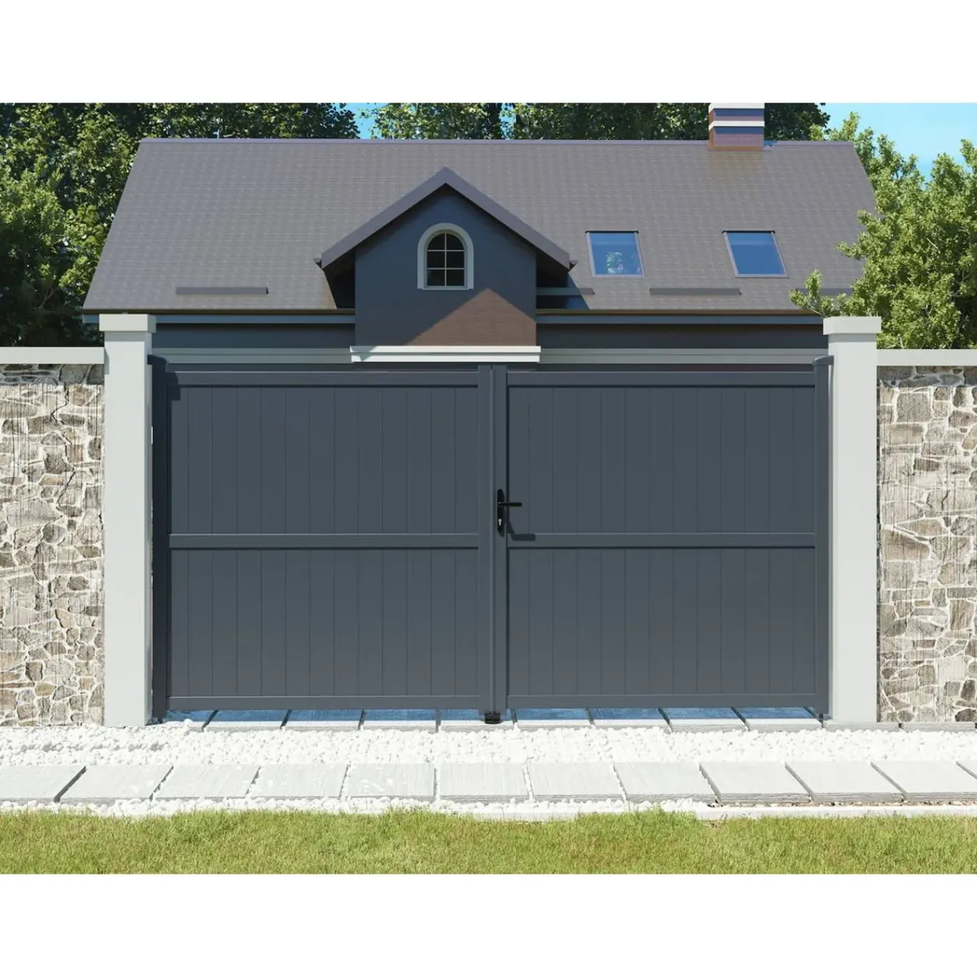 Habitat et Jardin H&j - Tuinpoort Dubbele Poort Aluminium -maurice - 349,5 X 180,9 Cm - Grijs