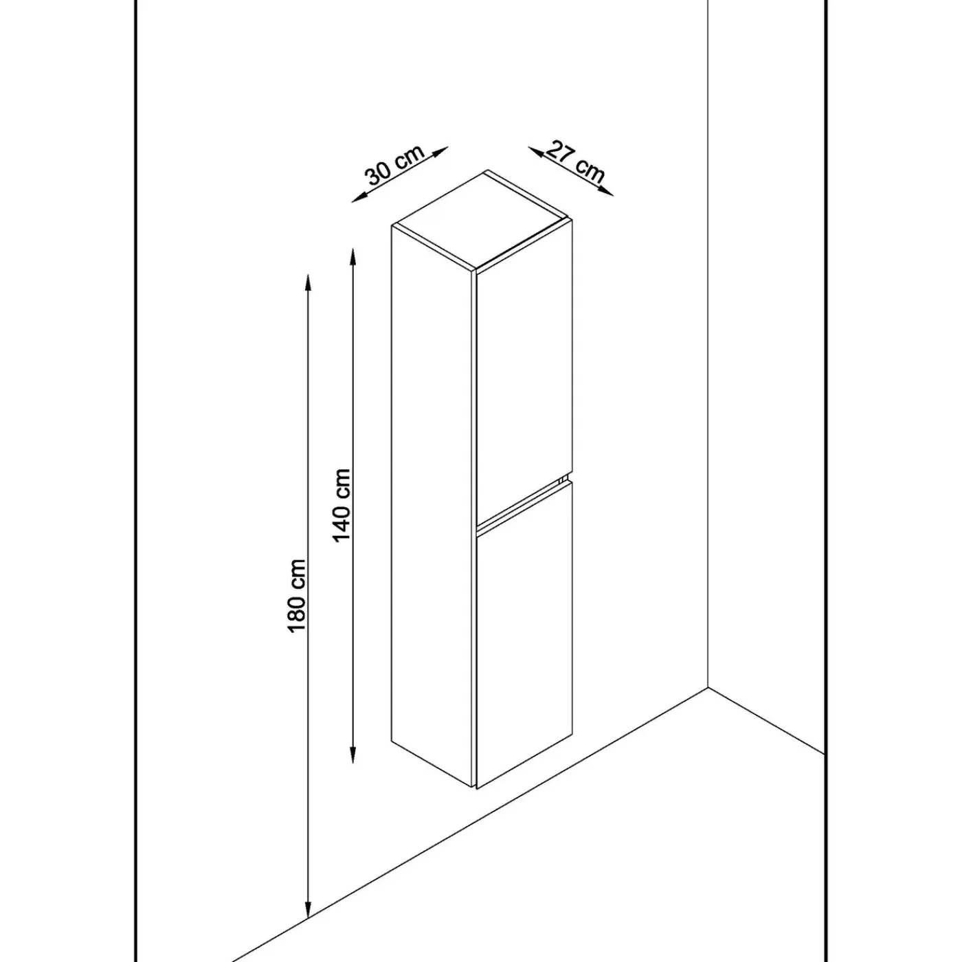Overig Hoge Badkamerkast Milenio 30cm - Wit Glanzend - Met 2 Deuren - 30x140x27cm