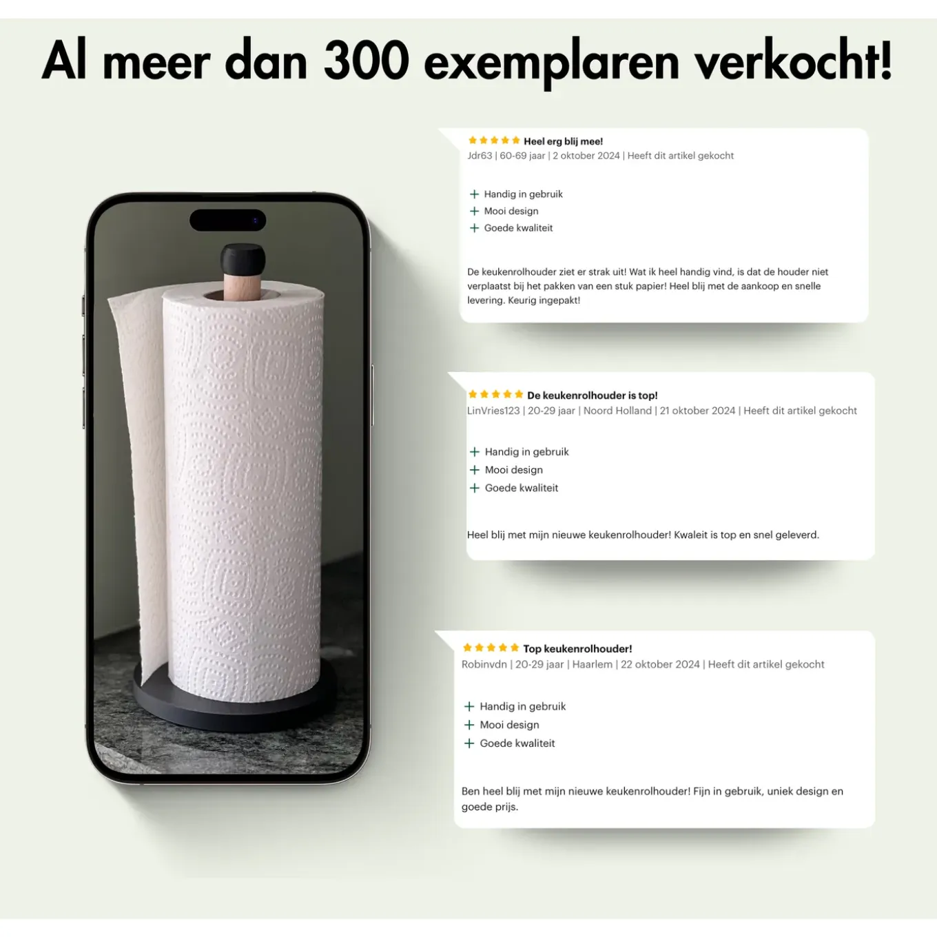 Home 3d - Keukenrolhouder Basic - Beukenhout - Zwart