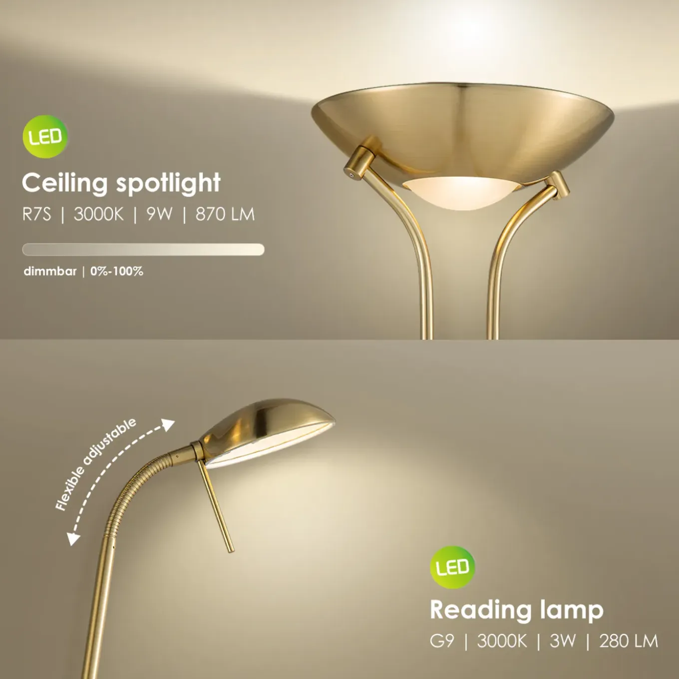 Home Sweet Home vloerlamp Uplight goud R7S 8W G9 3W