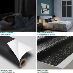 Homewell Verduisteringsdoek 90x200cm - Raamfolie 100% Verduisterend - Statisch – Zwart/Wit