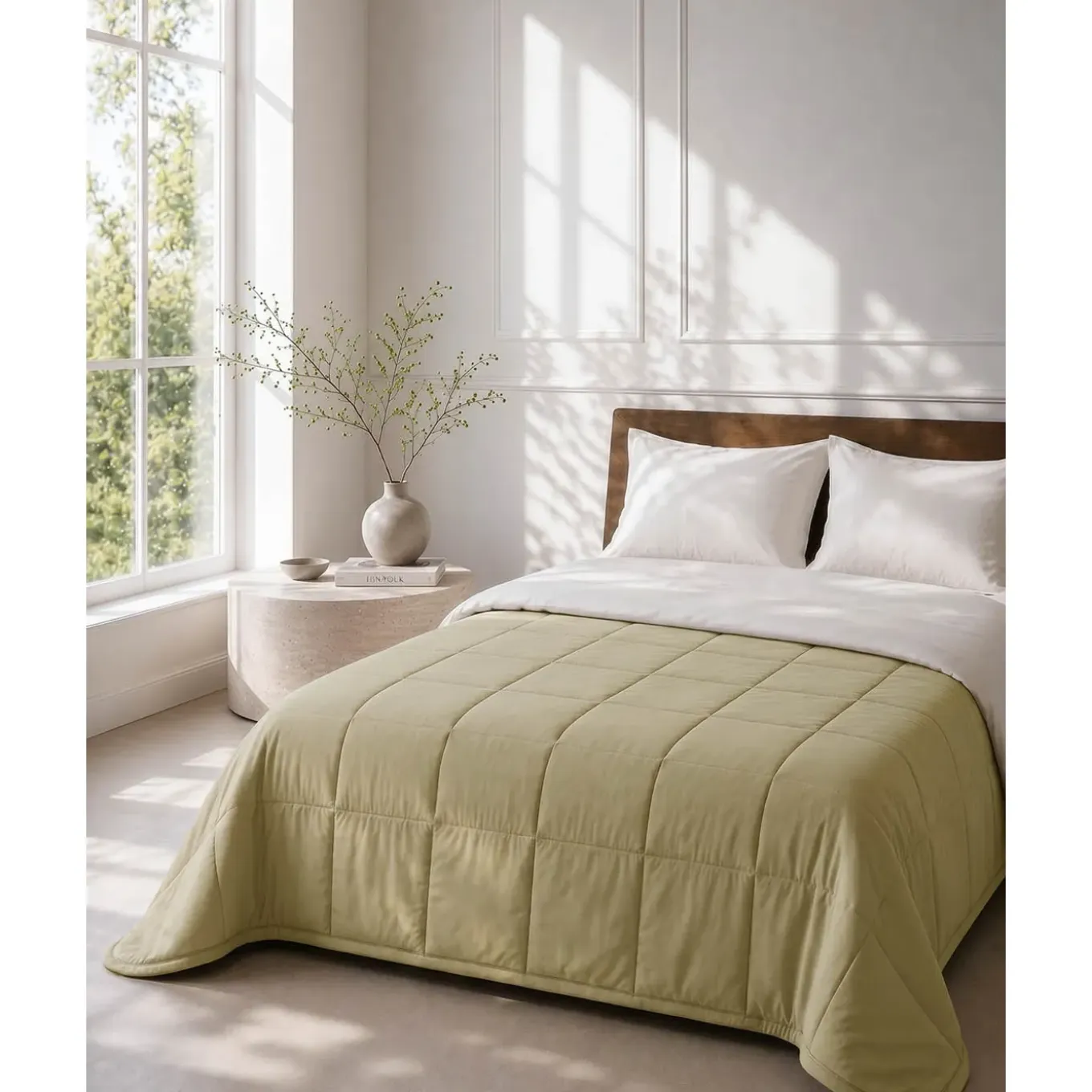 HOOMstyle Bedsprei - Wasbaar dekbed zonder overtrek - Zomer 100 g/m² - 180x220cm - Olijfgroen