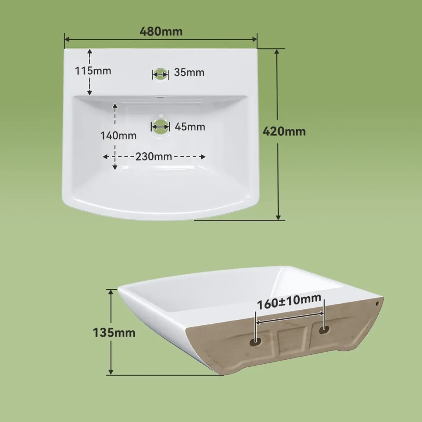 Horow - Badkamer Waskom - Keramiek Serie - Wit - 48x42x13 Cm