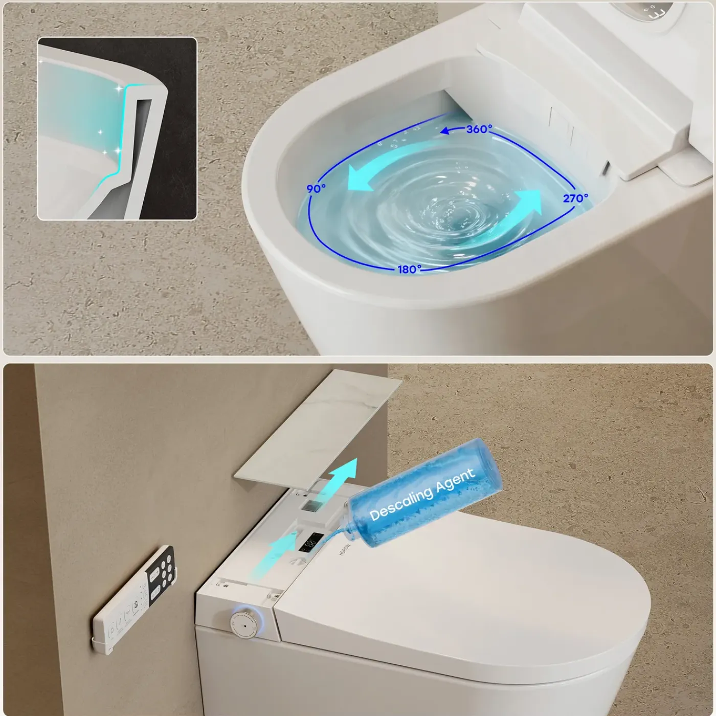 HOROW Douche Wc Japans Toilet - Randloos Wandtoilet Met Bidet & Geurafzuiging - Wit