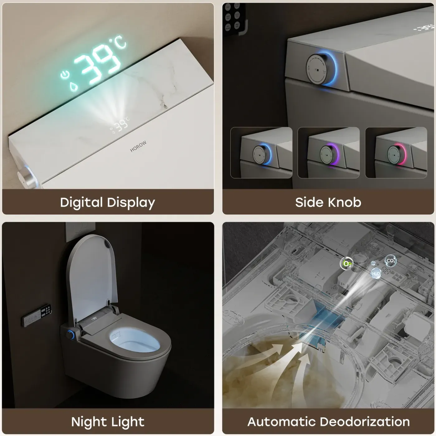 HOROW Douche Wc Japans Toilet - Randloos Wandtoilet Met Bidet & Geurafzuiging - Wit