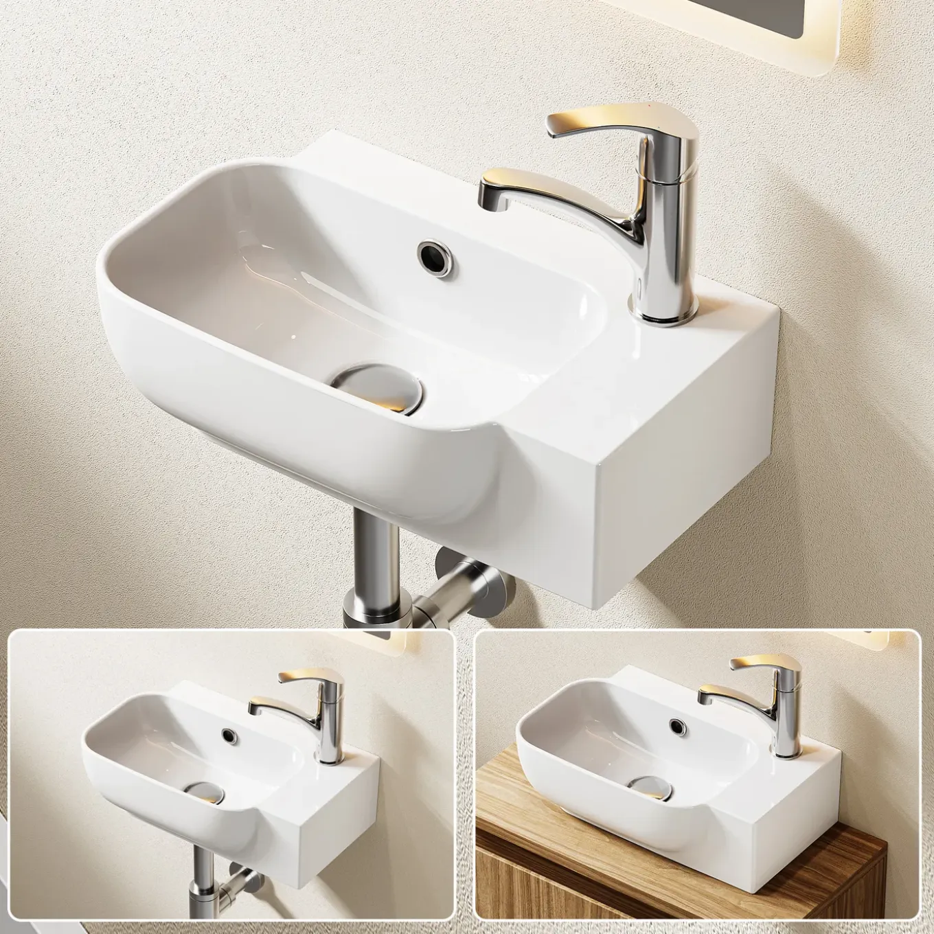 Horow Fontein - Wandfontein - Keramiek - 40x25x14 Cm - Wit - Kraangat Rechts