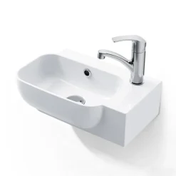 Horow Fontein - Wandfontein - Keramiek - 40x25x14 Cm - Wit - Kraangat Rechts