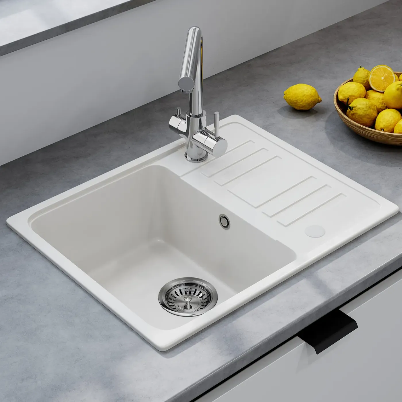 HOROW Granieten Spoelbak 57×45 Cm - Wit- Keukenspoelbak - Enkele Bak
