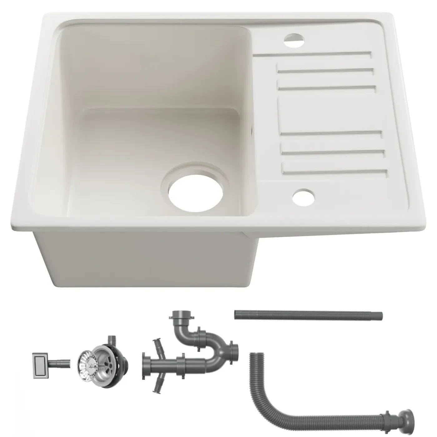 HOROW Granieten Spoelbak 57×45 Cm - Wit- Keukenspoelbak - Enkele Bak