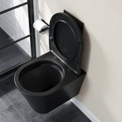 HOROW Hangtoilet Randloos - Keramiek - Rond - Mat Zwart - Softclose Wc-bril