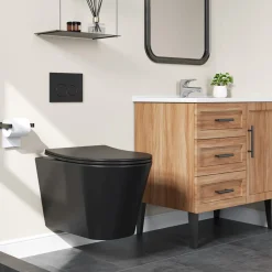 HOROW Hangtoilet Randloos - Keramiek - Rond - Mat Zwart - Softclose Wc-bril