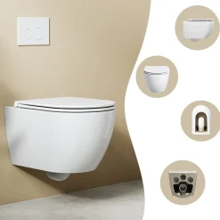 HOROW Hangtoilet - Softclose Toiletbril - Randloos Diepspoel - Glans Wit - Wc Pot - 36x53x36.5cm