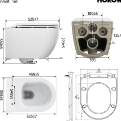 HOROW Hangtoilet - Softclose Toiletbril - Randloos Diepspoel - Glans Wit - Wc Pot - 36x53x36.5cm