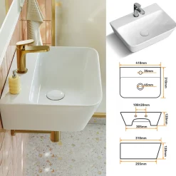 Horow-keramische Wandwastafel-wit-46x31 Cm-wastafel Voor Badkamer