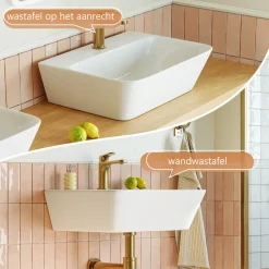 Horow-keramische Wandwastafel-wit-46x31 Cm-wastafel Voor Badkamer