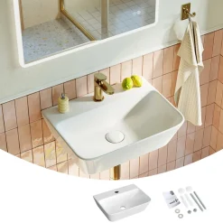 Horow-keramische Wandwastafel-wit-46x31 Cm-wastafel Voor Badkamer