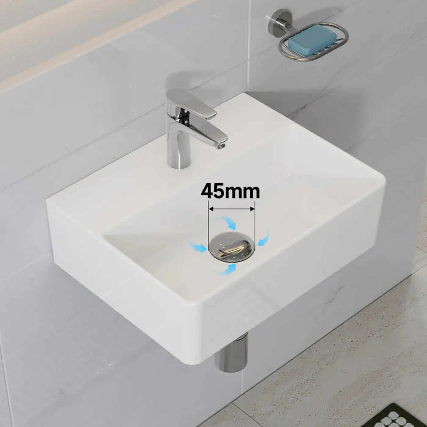 HOROW Keramische Wastafel Wandmontage Glans Wit 39x30 Cm - Toiletfontein - Badkamer