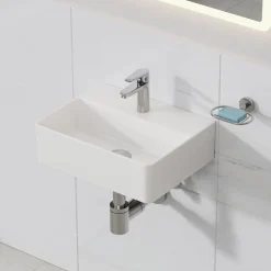 HOROW Keramische Wastafel Wandmontage Glans Wit 39x30 Cm - Toiletfontein - Badkamer