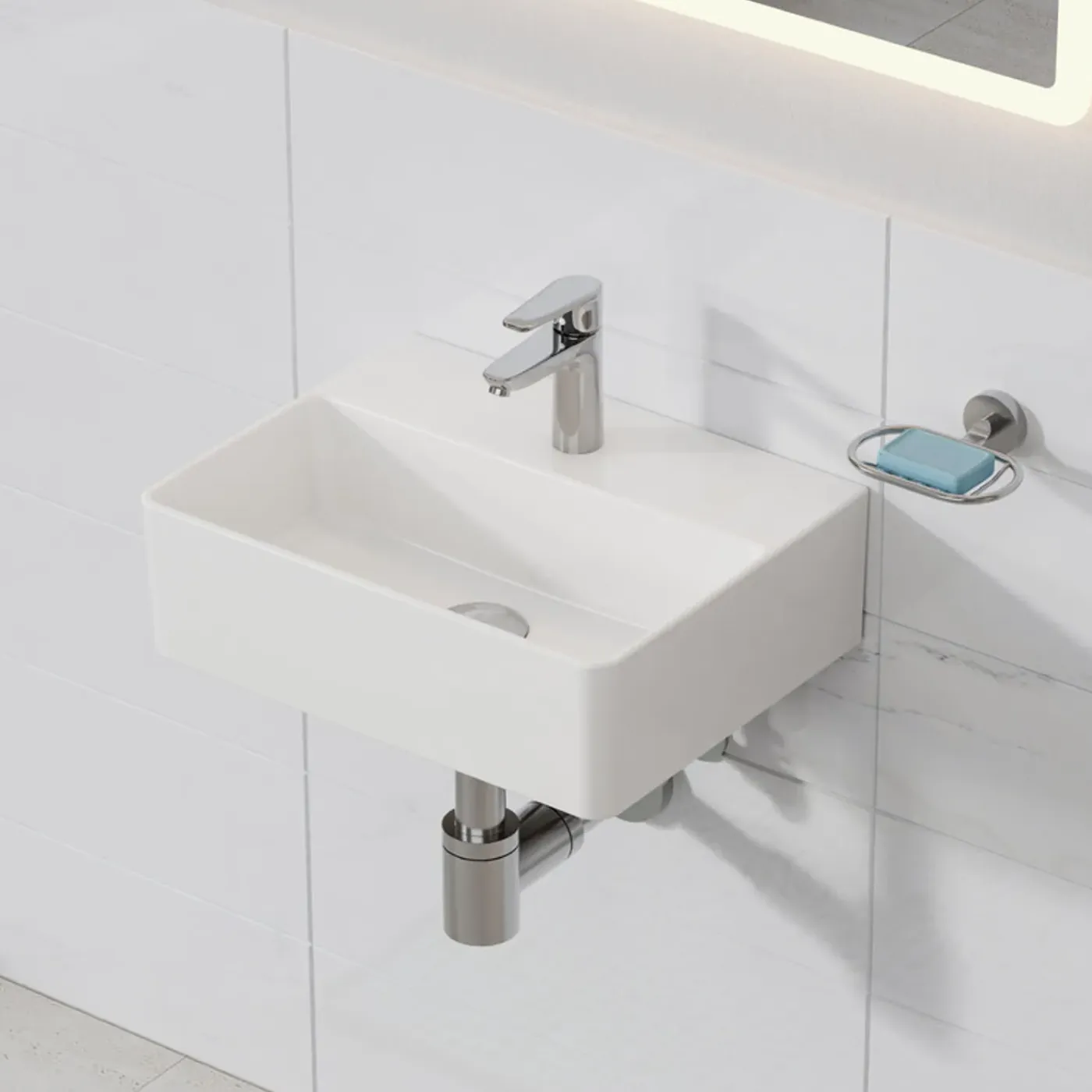 HOROW Keramische Wastafel Wandmontage Glans Wit 39x30 Cm - Toiletfontein - Badkamer