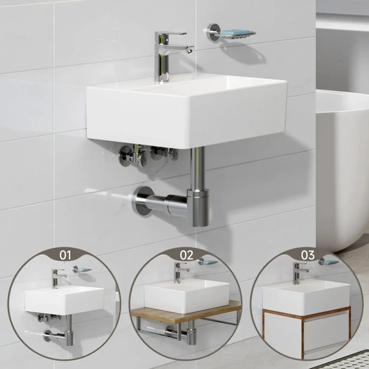 HOROW Keramische Wastafel Wandmontage Glans Wit 39x30 Cm - Toiletfontein - Badkamer