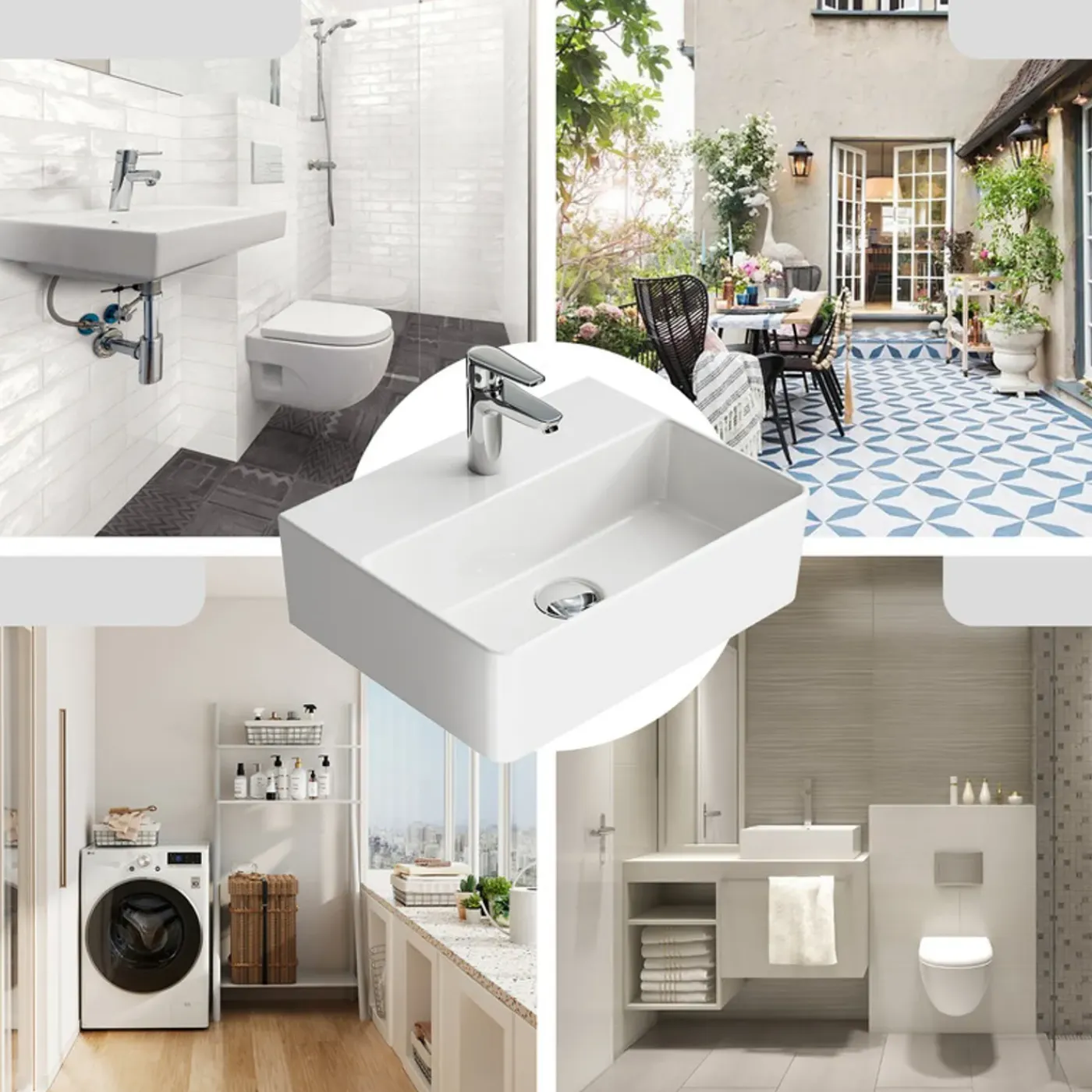 HOROW Keramische Wastafel Wandmontage Glans Wit 39x30 Cm - Toiletfontein - Badkamer
