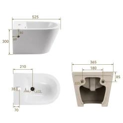 HROW Horow Wandbidet - Keramiek - Wit - Ruimtebesparend - 52,5 X 36,5 Cm