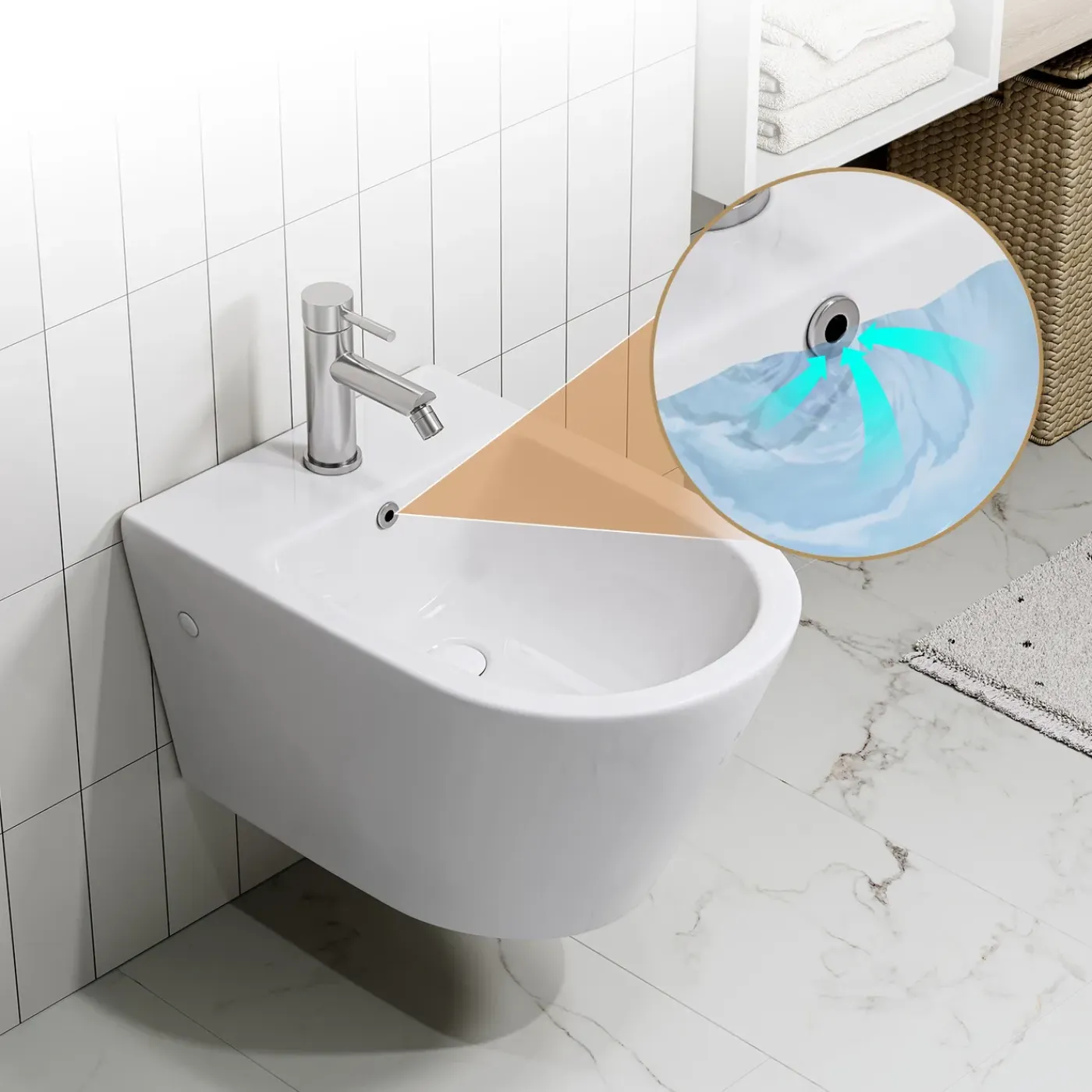 HROW Horow Wandbidet - Keramiek - Wit - Ruimtebesparend - 52,5 X 36,5 Cm